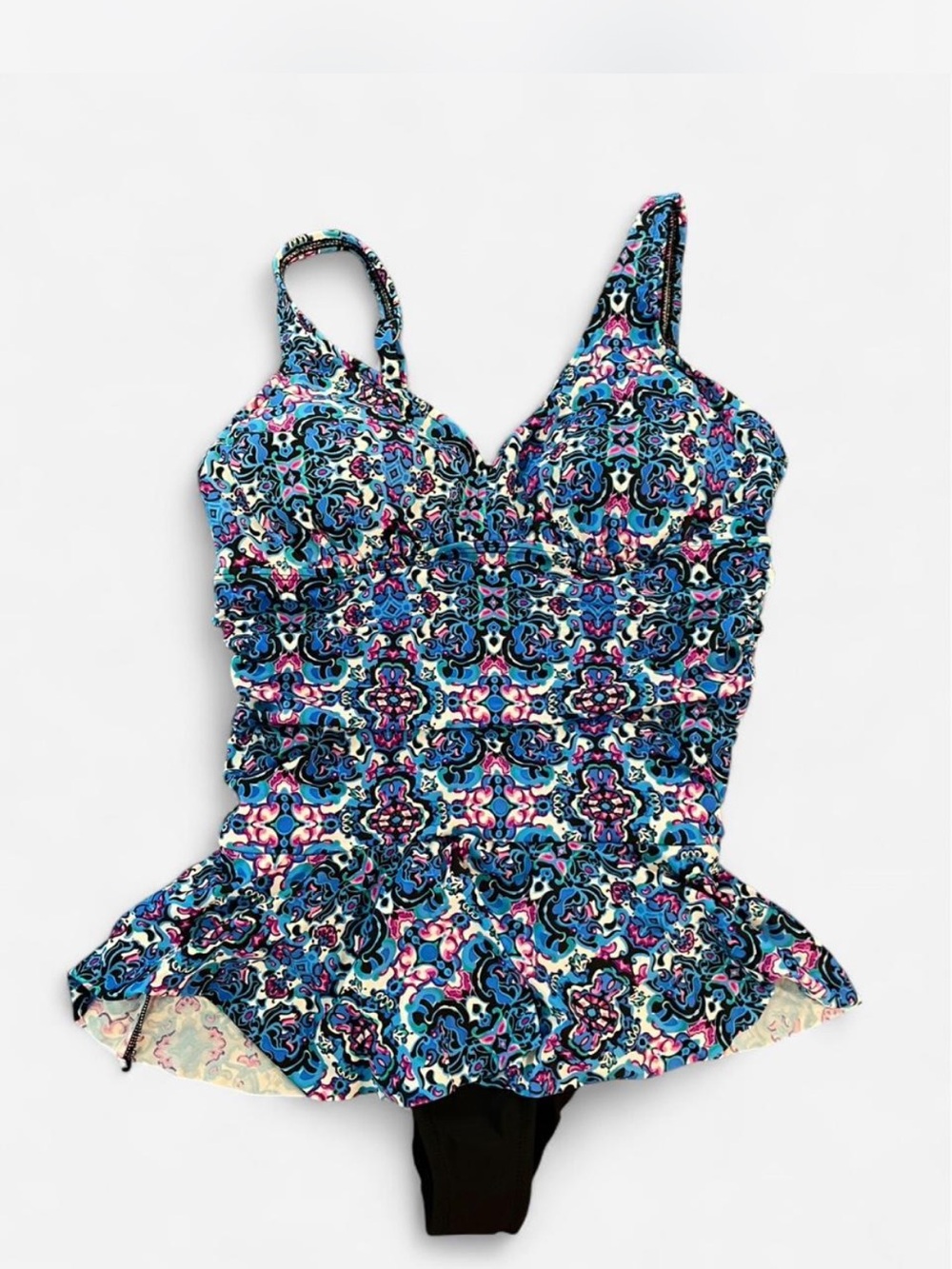 Blue Floral-Print Peplum One-Piece Swimsuit